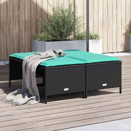 Tabourets de jardin avec coussins lot de 4 noir résine tressée 639869639869
