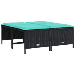 Tabourets de jardin avec coussins lot de 4 noir résine tressée 639869639869