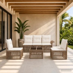 Ensemble de canapé de jardin 6 pcs Beige polyrotin 639879639879