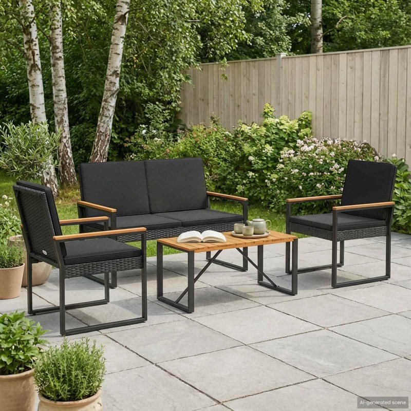 Ensemble de meubles d'extérieur 4 pcs Noir polyrotin 639897639897