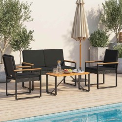 Ensemble de meubles d'extérieur 4 pcs Noir polyrotin 639897639897