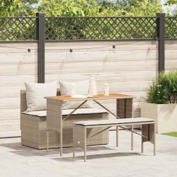 Ensemble de salle à manger de jardin 3 pcs avec coussins beige résine tressée 639903639903