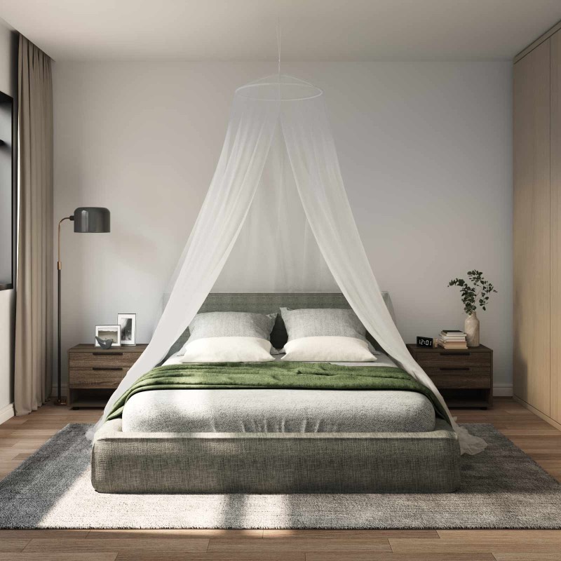 Ciel de lit anti-moustiques 3 pcs 156 mesh Blanc ⌀56 x 220 cm 639909639909