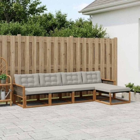 Ensemble de canapés d'extérieur 5 pcs Naturel et gris clair 639911639911