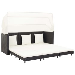 Canapé-lit extensible 3 places avec toit Résine tressée Noir 639942639942