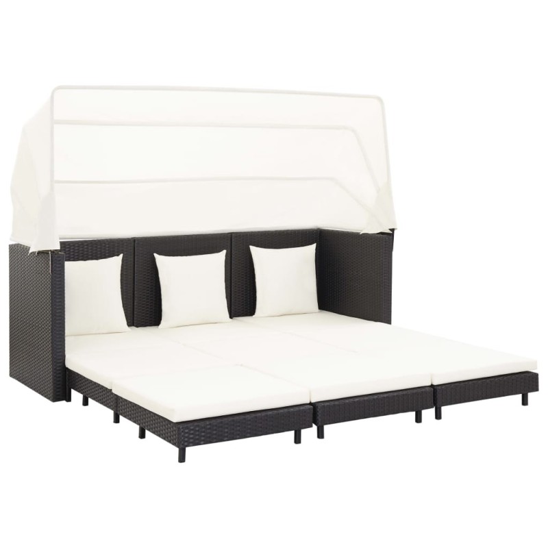 Canapé-lit extensible 3 places avec toit Résine tressée Noir 639942639942