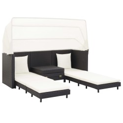 Canapé-lit extensible 3 places avec toit Résine tressée Noir 639942639942