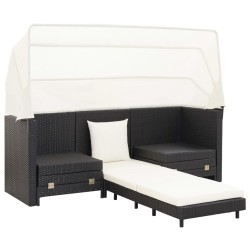 Canapé-lit extensible 3 places avec toit Résine tressée Noir 639942639942