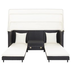 Canapé-lit extensible 3 places avec toit Résine tressée Noir 639942639942