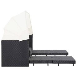 Canapé-lit extensible 3 places avec toit Résine tressée Noir 639942639942