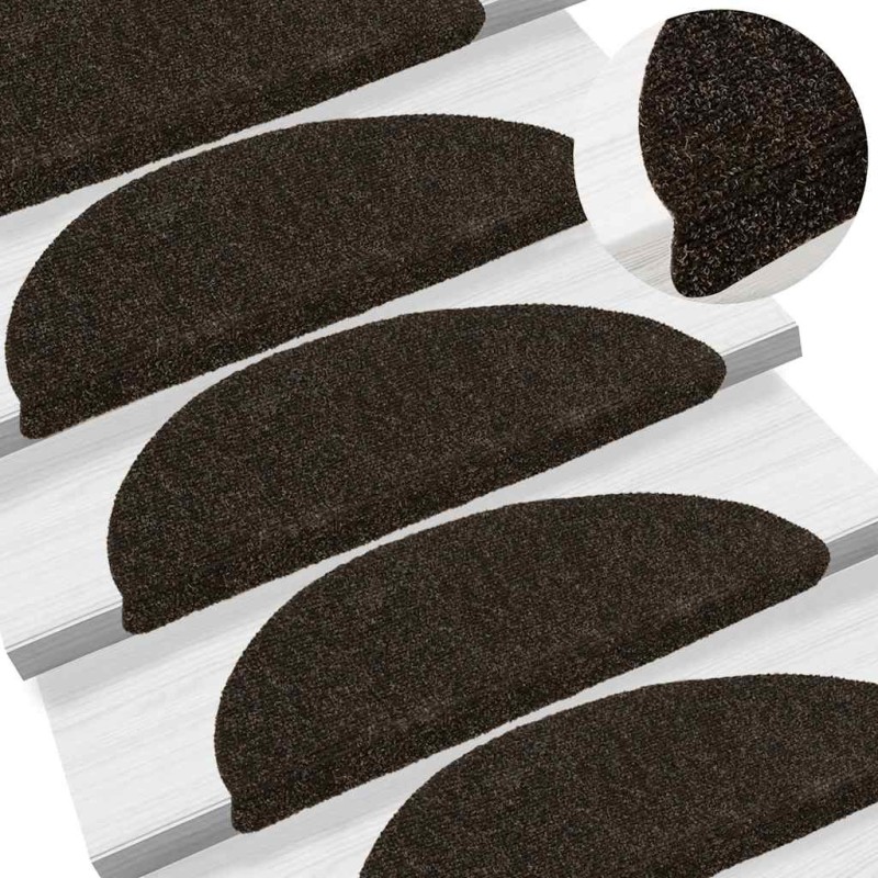 Tapis d'escalier auto-adhésifs 10 pièces 56 x 17 x 3 cm Marron foncé Demi-rond 639943639943