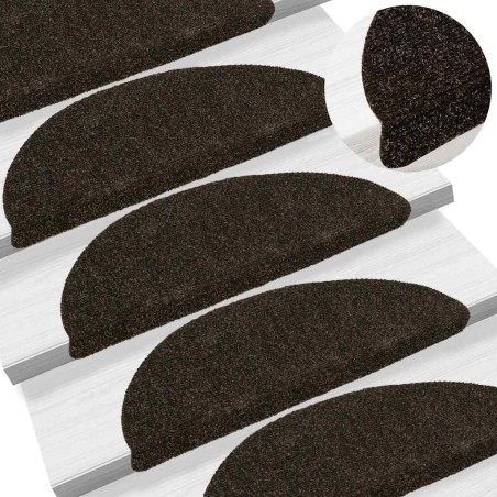 Tapis d'escalier auto-adhésifs 10 pièces 56 x 17 x 3 cm Marron foncé Demi-rond 639943639943