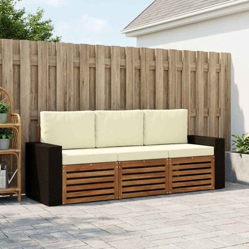 Ensembles de canapés avec coussin 3 pcs Bois d'Acacia Massif 639945639945