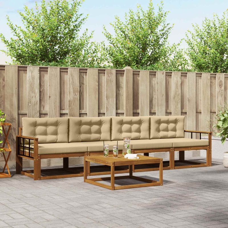 Ensemble de canapés d'extérieur 5 pcs Naturel et Beige 639952639952
