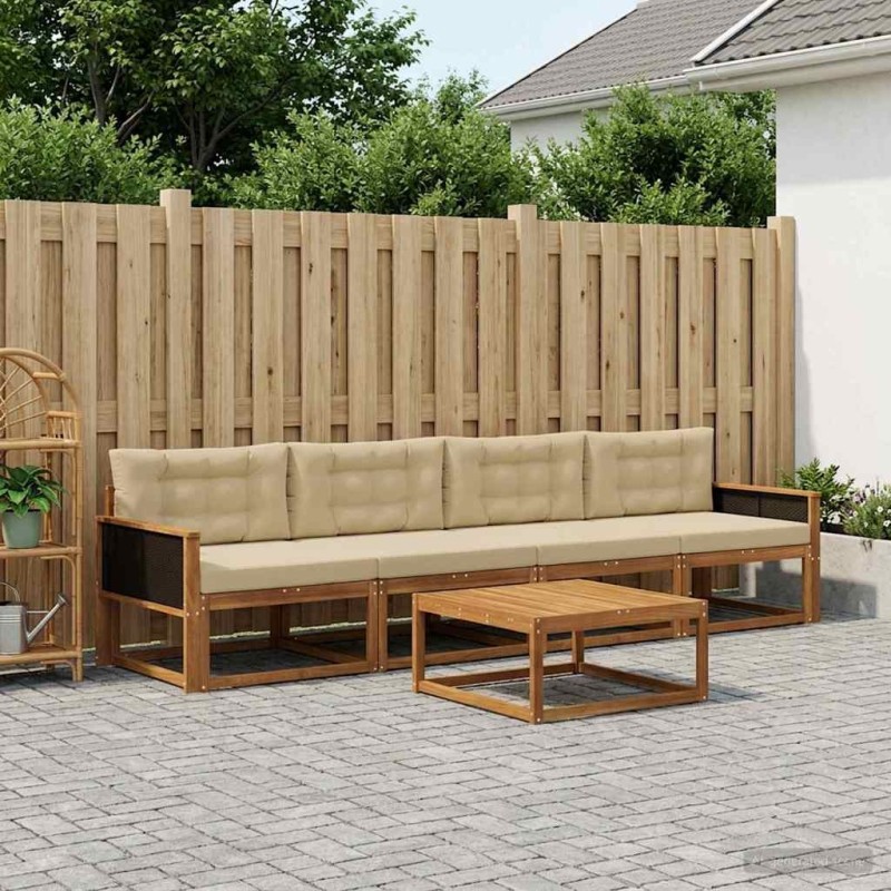 Ensemble de canapés d'extérieur 5 pcs Naturel et Beige 639954639954