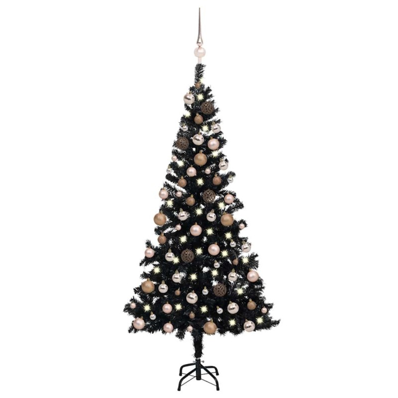 Arbre de Noël artificiel pré-éclairé et boules noir 150 cm PVC 639958639958