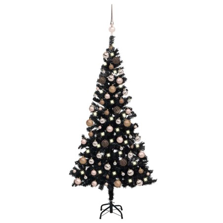 Arbre de Noël artificiel pré-éclairé et boules noir 150 cm PVC 639958639958