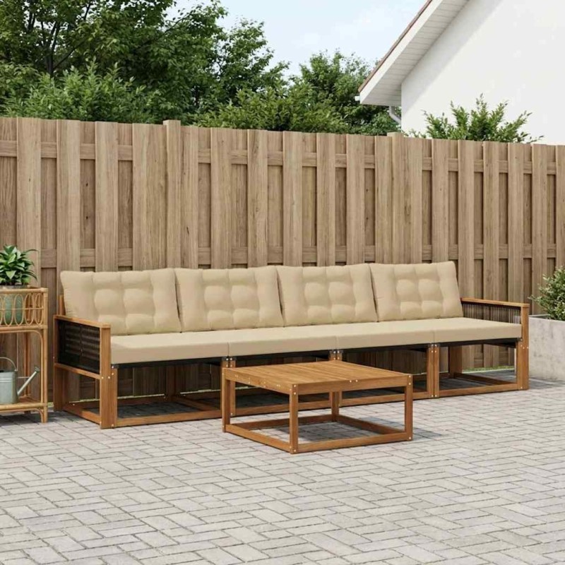 Ensemble de canapés d'extérieur 5 pcs Naturel et Beige 639978639978
