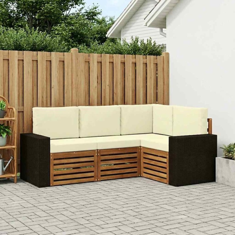 Ensembles de canapés avec coussin 4 pcs Bois d'Acacia Massif 639979639979