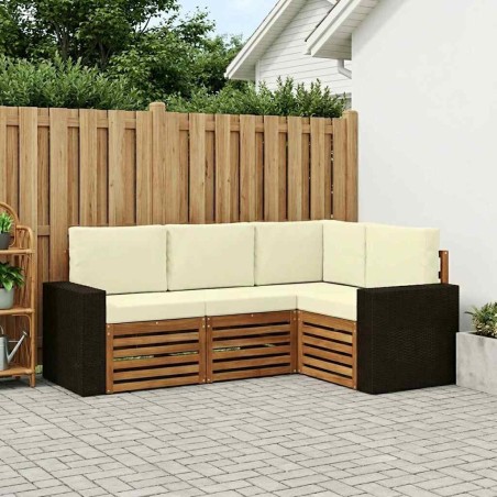 Ensembles de canapés avec coussin 4 pcs Bois d'Acacia Massif 639979639979