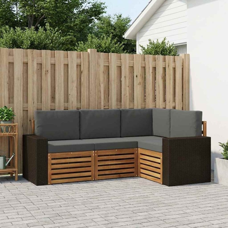 Ensembles de canapés avec coussin 4 pcs Bois d'Acacia Massif 639981639981