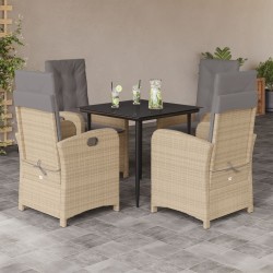 Ensemble à manger de jardin coussins 5 pcs mélange beige rotin 639998639998