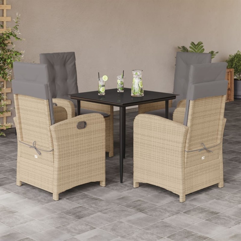 Ensemble à manger de jardin coussins 5 pcs mélange beige rotin 639998639998