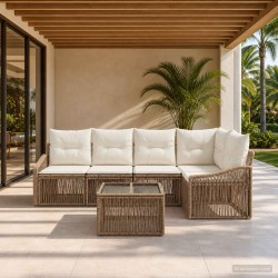 Ensemble de canapé de jardin 6 pcs Beige polyrotin 640015640015