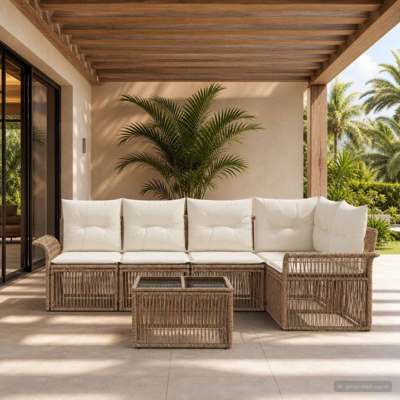 Ensemble de canapé de jardin 6 pcs Beige polyrotin 640031640031