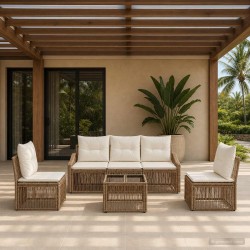 Ensemble de canapé de jardin 6 pcs Beige polyrotin 640041640041