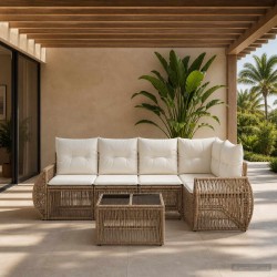 Ensemble de canapé de jardin 5 pcs Beige et blanc crème 640056640056