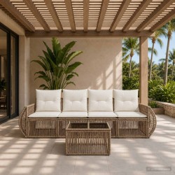 Ensemble de canapé de jardin 5 pcs Beige et blanc crème 640089640089