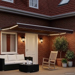 Cadre de store manuel avec LEDs Marron et blanc 5 x 3 m 640105640105