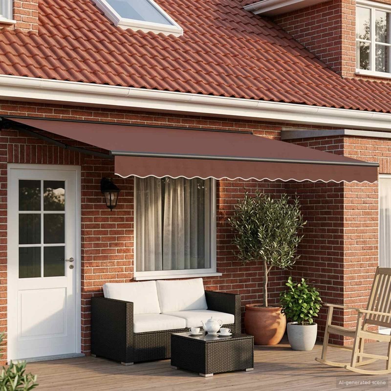Cadre de store manuel avec LEDs Marron et anthracite 5 x 3 m 640113640113