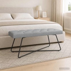 Banc avec capitonnage bouton Gris clair 110 x 40 x 46 cm Tissu 640118640118