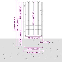 Porte de Clôture HORST 100 x 175 cm Acier Noir Verrouillable 640151640151