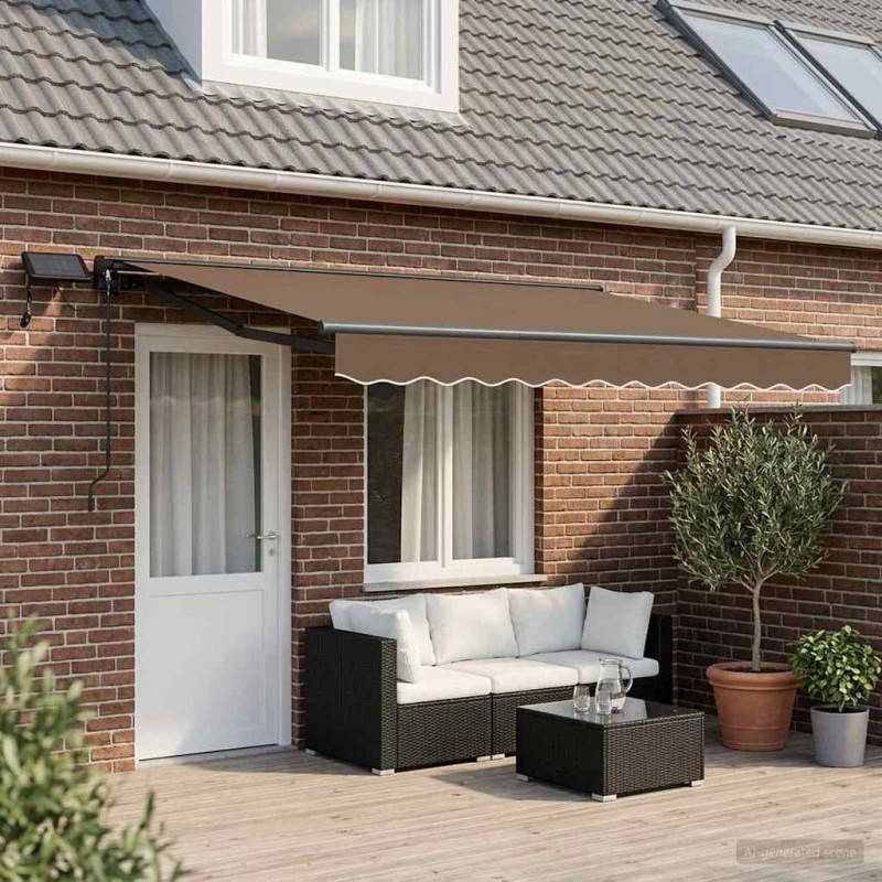 Cadre de store manuel avec LEDs Taupe 4 × 3 m 640186640186