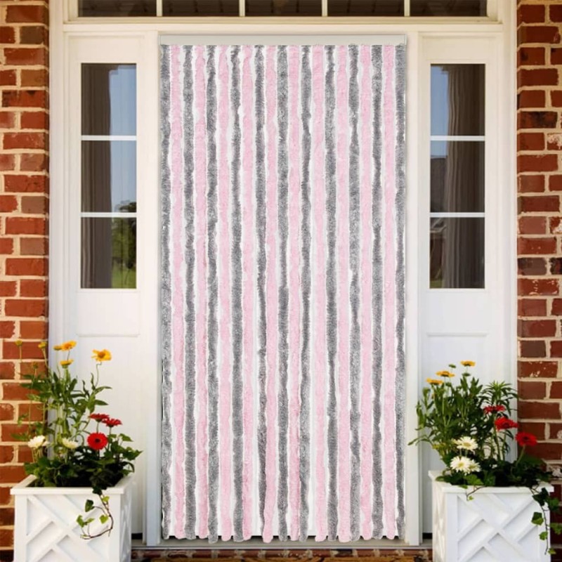 Rideau anti-mouches gris argenté et rose 90x200 cm chenille 640188640188