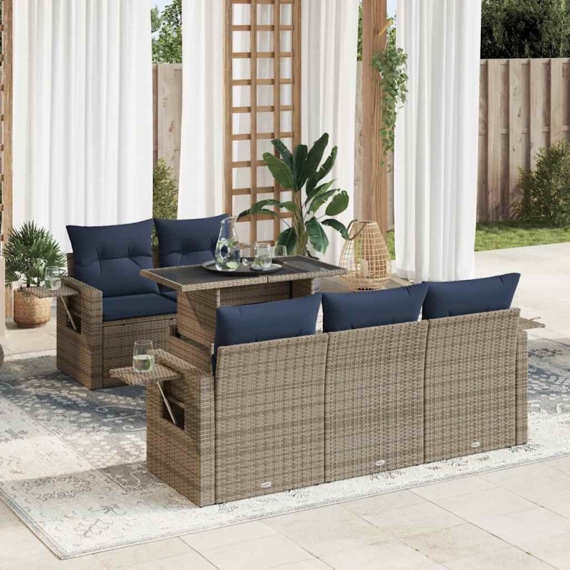 Salon de jardin 6 pcs avec coussins gris résine tressée 640193640193