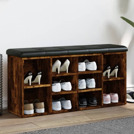 Banc à chaussures chêne fumé 102x32x50 cm bois d'ingénierie 640200640200