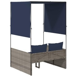 Transat double avec toit et rideaux gris résine tressée 640214640214