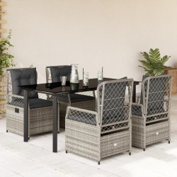 Ensemble à manger de jardin 5 pcs coussins gris résine tressée 640217640217