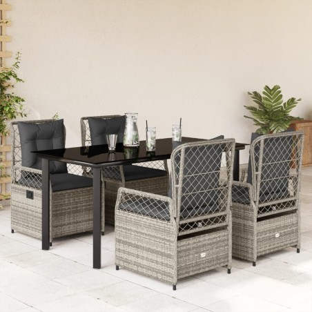Ensemble à manger de jardin 5 pcs coussins gris résine tressée 640217640217