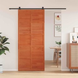 Porte de grange Brun cire 90 x 208 cm Bois de pin massif 640229640229
