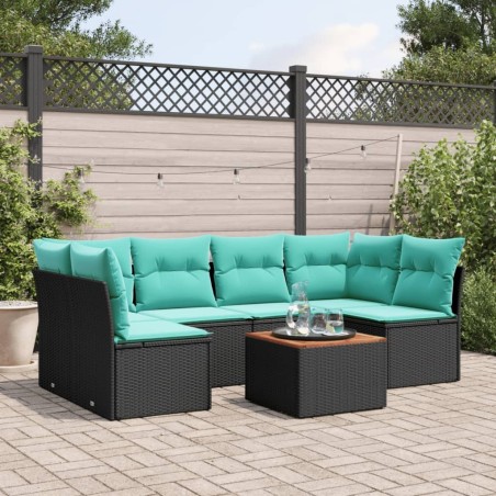 Salon de jardin 7 pcs avec coussins noir résine tressée 640260640260