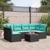 Salon de jardin 7 pcs avec coussins noir résine tressée 640260640260