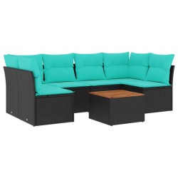 Salon de jardin 7 pcs avec coussins noir résine tressée 640260640260