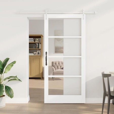 Porte coulissante Blanc 93 x 202 cm Bois de pin massif et verre 640272640272