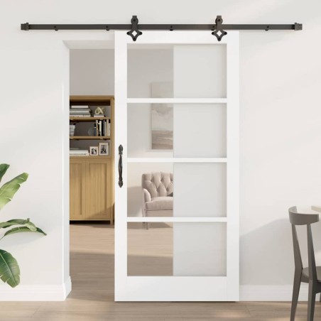 Porte coulissante Blanc 93 x 202 cm Bois de pin massif et verre 640273640273