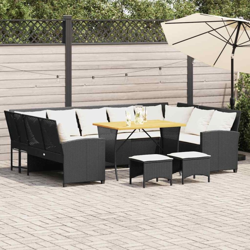 Salon de jardin 4 pcs avec coussins noir résine tressée 640286640286